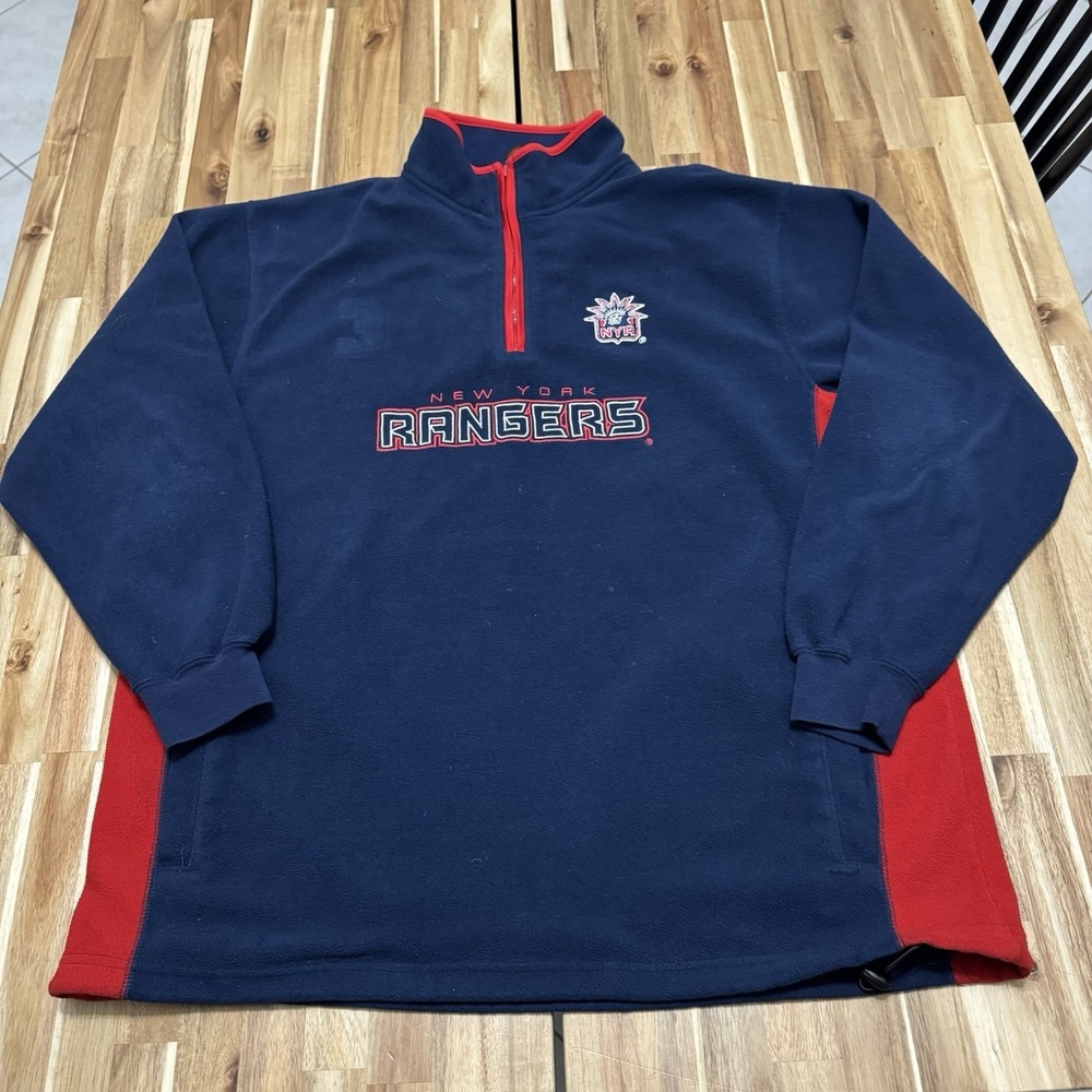 Vintage New York Rangers Pullover Mens 2XL Lee‎ 1/4 Zip Fleece NHL Hockey 90s
